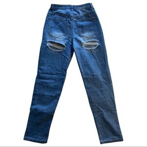 Boohoo High Rise Blue Distressed Booty Jeans